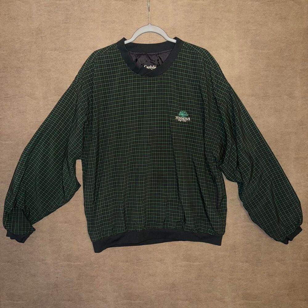 Vintage Carlyle Winnetka Golf Club Green & Black Plaid golf pullover size XL
